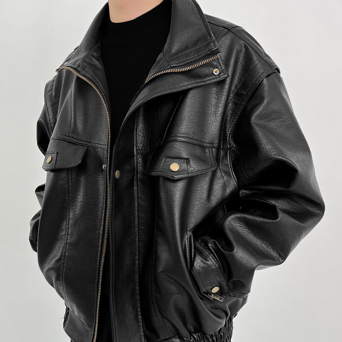Vintage Windbreaker Nylon - Veste de motard épaisse en cuir