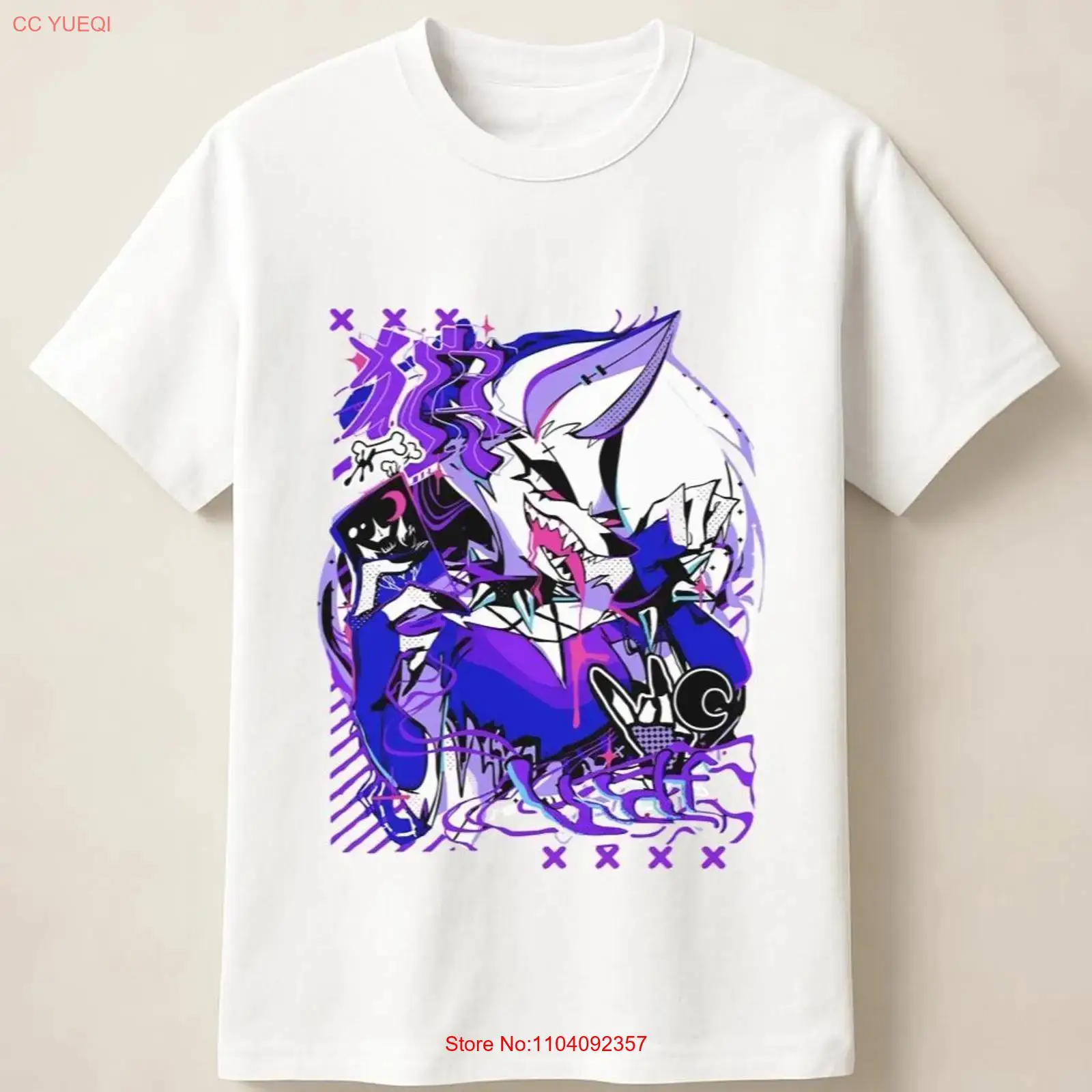 Vintage Fashion Art - T-shirt violet motif loup anime graffiti