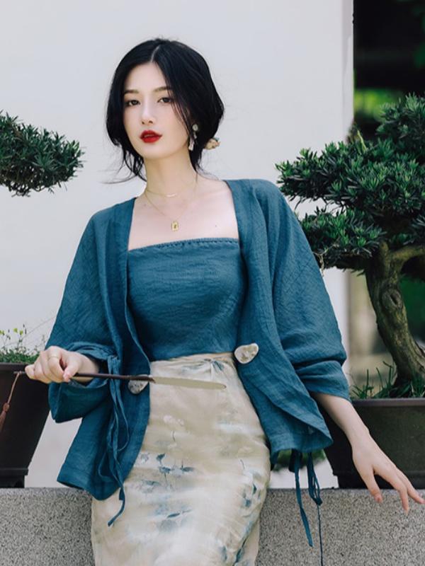 Vintage Fashion In Chinese - Ensemble jupe et cardigan ouvert à