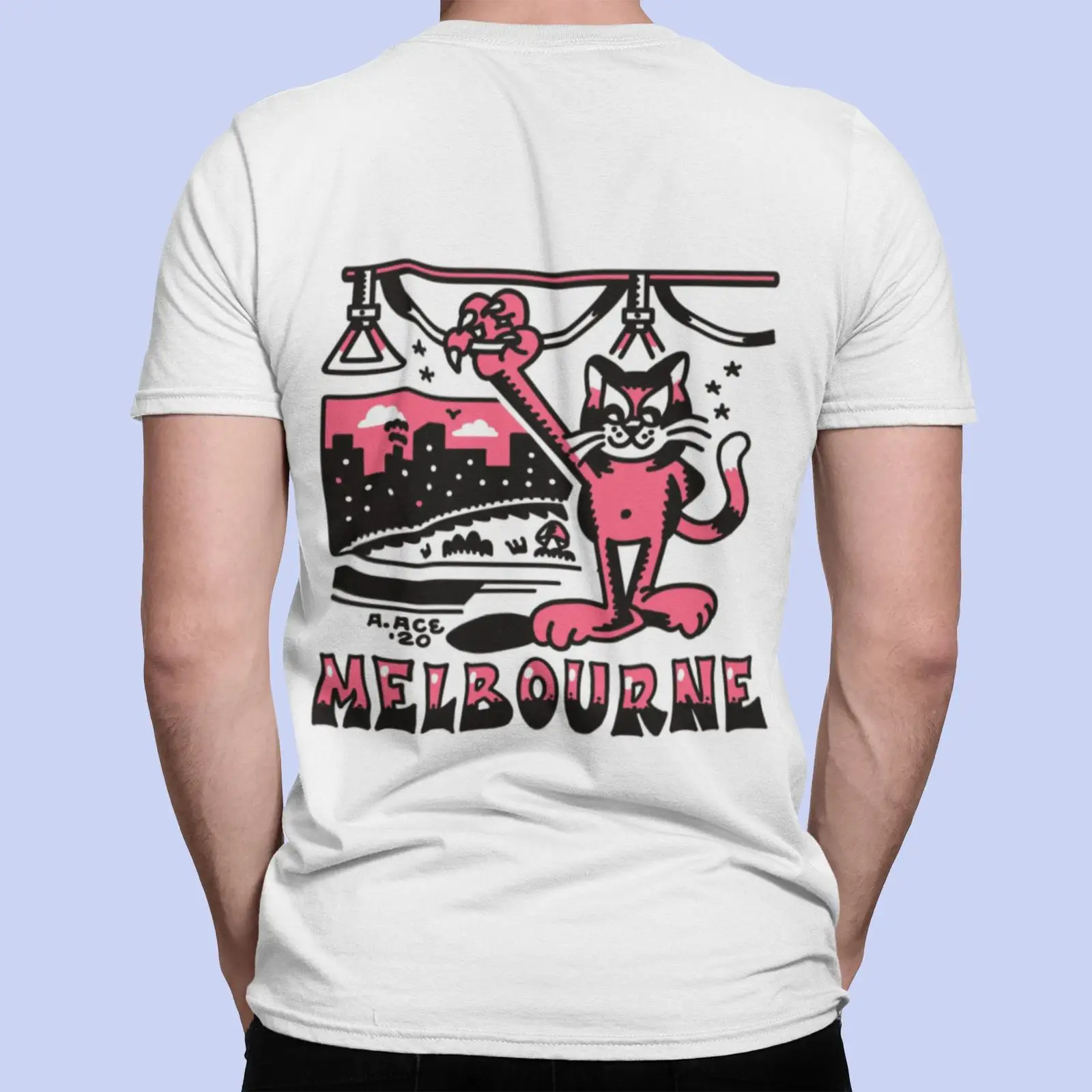 Vintage Fashion Melbourne - T-shirt Melbourne Tram, motif chat psychédélique,