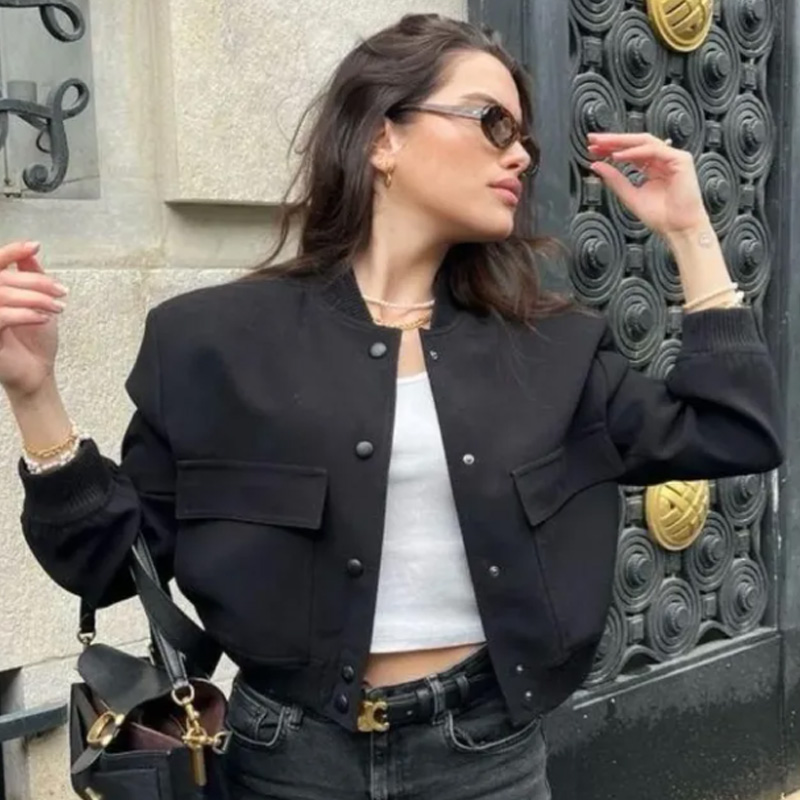 Varsity Jacket Wool - HXAO femmes Bomber veste culture noir