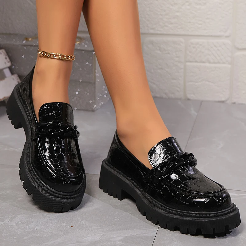 Vintage Fashion Ladies - Mocassins à talons carrés épais pour